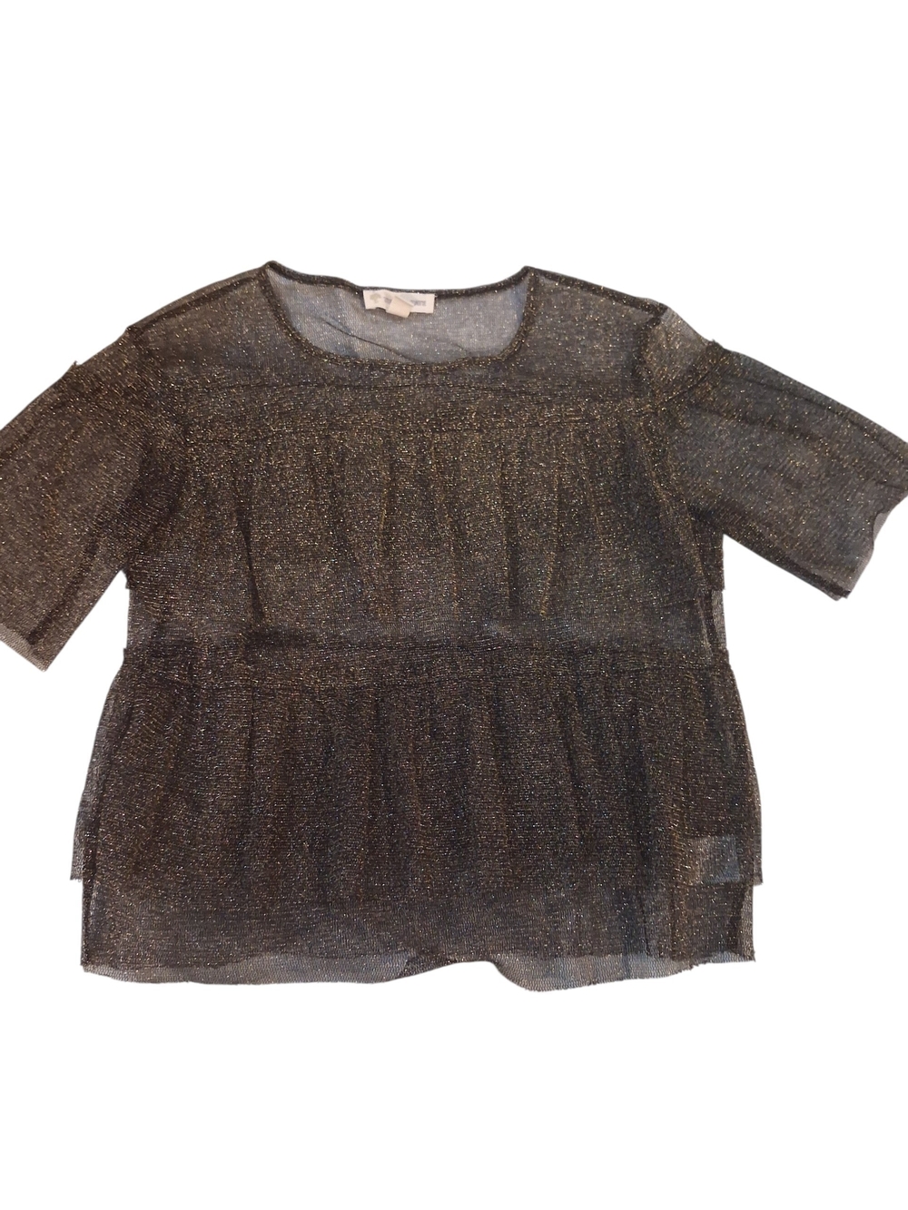 Tucker + Tate Black Metallic Sheer Layered Short Sleeve Top